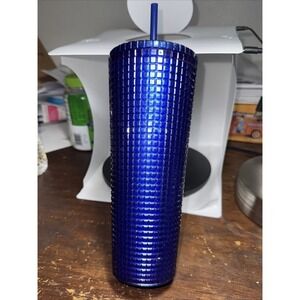 New Starbucks Tumbler Blueberry Glitter Grid 24oz Venti Cup Cobalt
